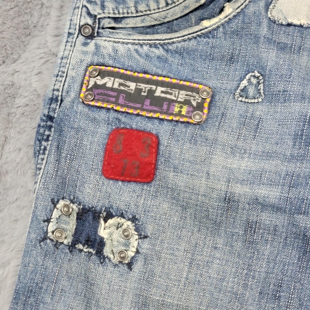 Diesel Jeans Mens 32x33‎ Blue Straight Distressed Motor Club Patch Biker Y2K - Picture 2 of 16